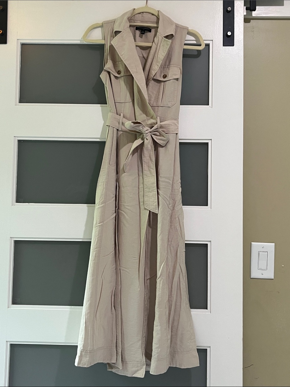 Banana Republic Factory Beige twill Sleeveless Tie-Waist wrap Maxi Dress 0
